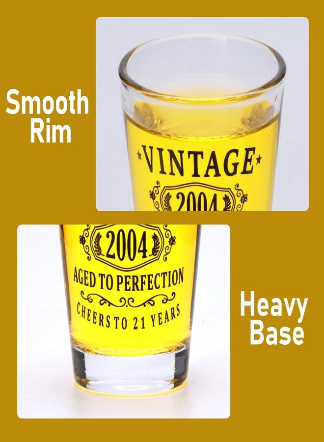 Encheng Happy 21st Birthday Decorations Gifts for Him & Her - Vintage 2004 Black Printed 1.6oz Shot Glasses with Heavy Base, Cheer to 21 Years Birthday Party Favor Gifts for Women,Men,2 Pack - Image 3