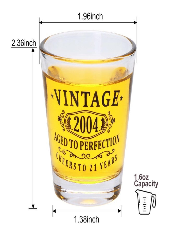 Encheng Happy 21st Birthday Decorations Gifts for Him & Her - Vintage 2004 Black Printed 1.6oz Shot Glasses with Heavy Base, Cheer to 21 Years Birthday Party Favor Gifts for Women,Men,2 Pack - Image 2