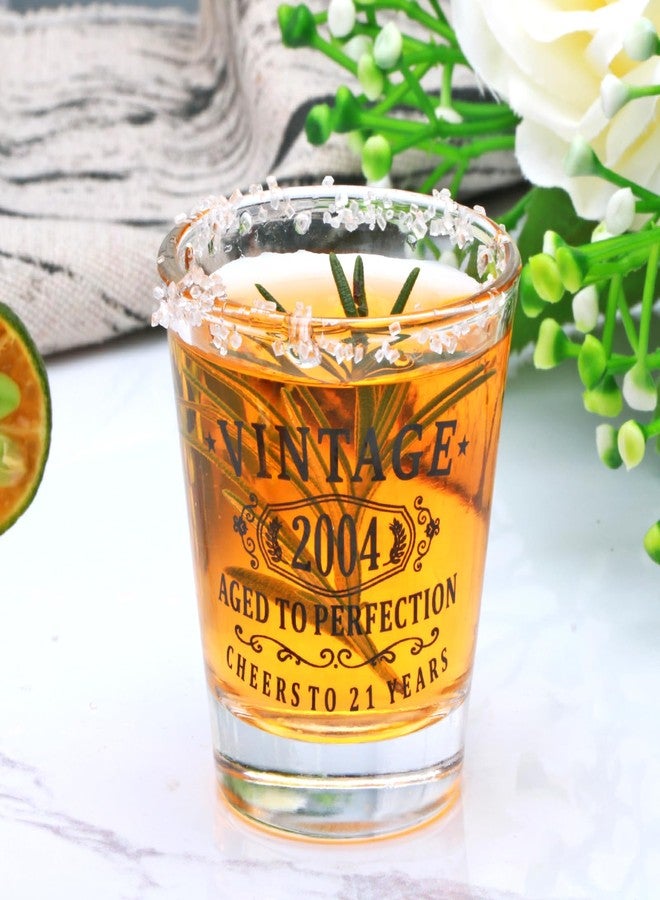 Encheng Happy 21st Birthday Decorations Gifts for Him & Her - Vintage 2004 Black Printed 1.6oz Shot Glasses with Heavy Base, Cheer to 21 Years Birthday Party Favor Gifts for Women,Men,2 Pack - Image 5