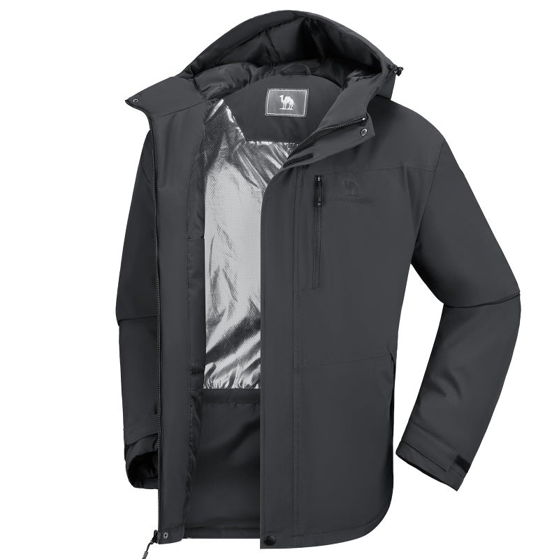 CAMEL CROWN Men's Winter Coat Waterproof Ski Jacket Hooded Windbreaker with Thermal Insulated for Snow Rain Hiking Outdoor - Image 2