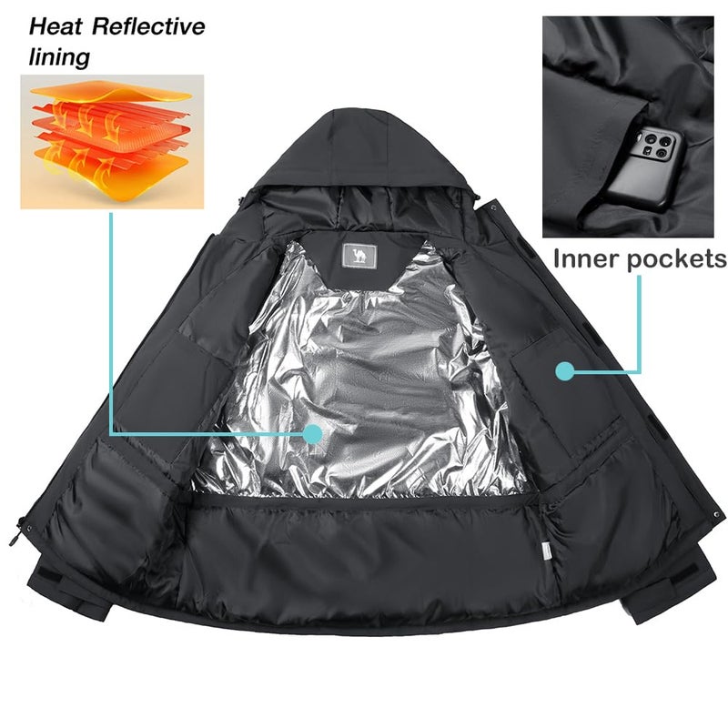 CAMEL CROWN Men's Winter Coat Waterproof Ski Jacket Hooded Windbreaker with Thermal Insulated for Snow Rain Hiking Outdoor - Image 4