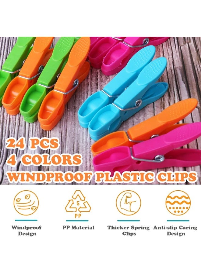 BAIJIN Clothes Pegs, 24 Packs With Durable Spring for Washing Line - 4 Colors Plastic Non-Slip Pegs for Outside Use - Image 2
