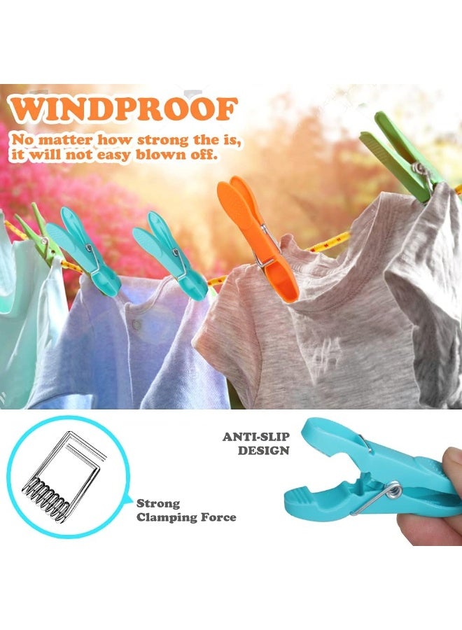 BAIJIN Clothes Pegs, 24 Packs With Durable Spring for Washing Line - 4 Colors Plastic Non-Slip Pegs for Outside Use - Image 3