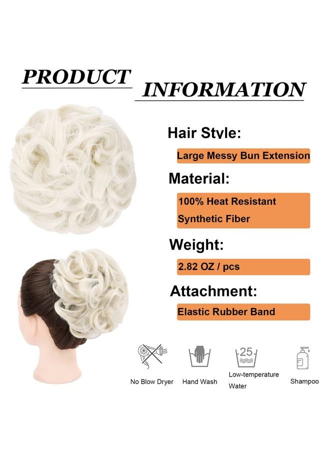 Elaine Big Messy Bun Extension Curly Hair Buns Hair Pieces for Women Synthetic Wavy Large Scrunchies Thick Updo Ponytail (Ash Platinum Blonde -#36) - Image 3