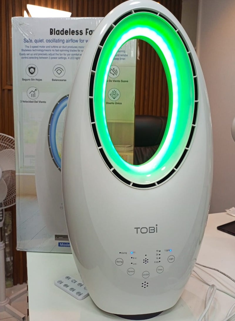 مروحة طاولة بدون شفرات مع ضوء ليلي قابل للتعديل، بطارية قابلة لإعادة الشحن 4000 مللي أمبير في الساعة 3 سرعات تعمل باللمس، مروحة مكتب محمولة للمكتب والمنزل وغرفة النوم