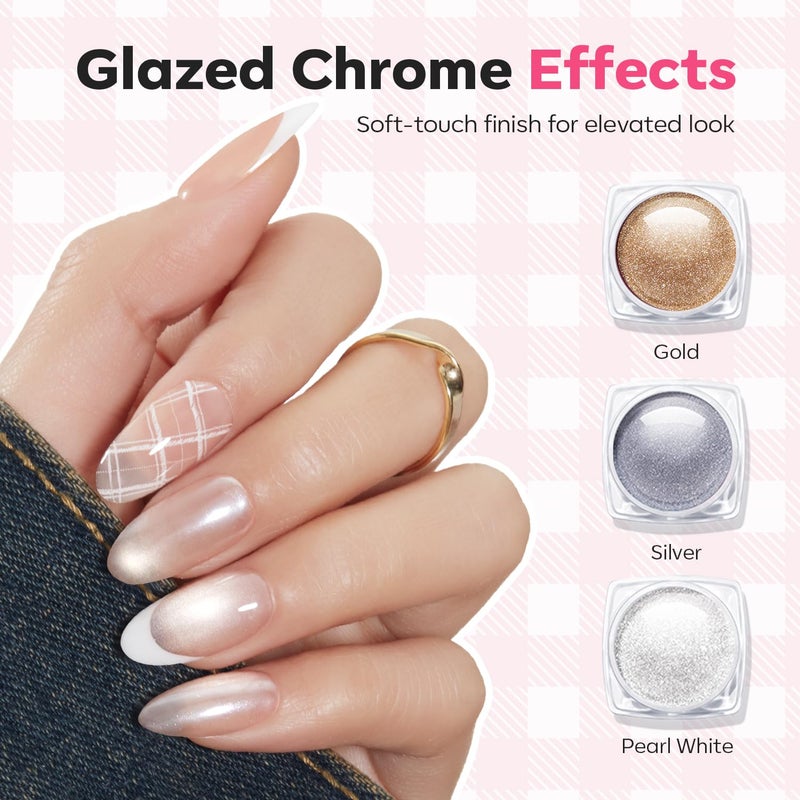 Modelones 16PCS Plaid Nail Stamping Kit â€“ French Tip Stamper White Black Painting Gel Polish Chrome Powder Proof Matte Gel Top Coat Gingham Template Dual Nail Art Brush Spring Manicure Gift for Women - Image 5