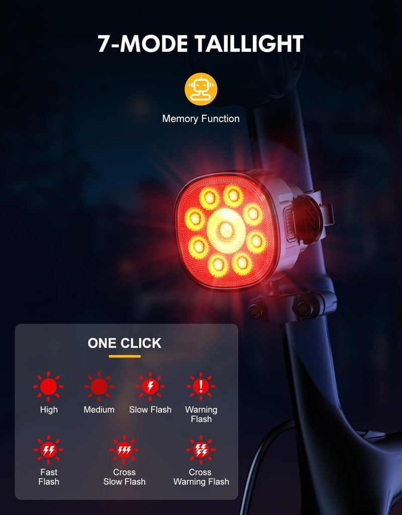 Cuvccn Bike Lights [8+7 Modes], USB Rechargeable Bike Lights Front and Back, Ultra Bright with Spotlight & Floodlight, IP65 Waterproof Bicycle Lights for Road Mountain Day/Night Cycling Safety - Image 3
