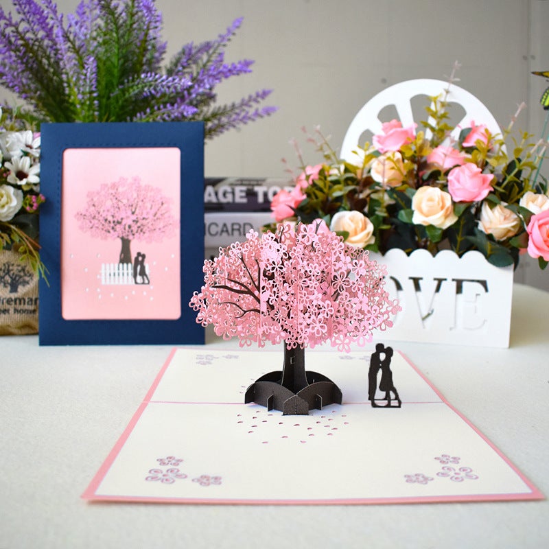 Innovative Chinese Valentine'S Day Greeting Card Love Blessing Handmade 3D Stereo Card Couple Cherry Blossom - Image 1