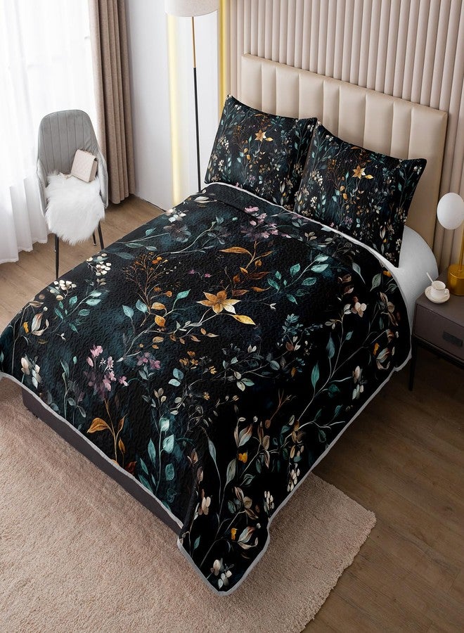 UEVBF Floral Quilt Set King Size,3 Pieces Flower Parrten Bed Sets,Garden Style Soft Lightweight Bedding Set with 2 Pillowcases,Colorful Bedding for Adults Kids. - Image 2