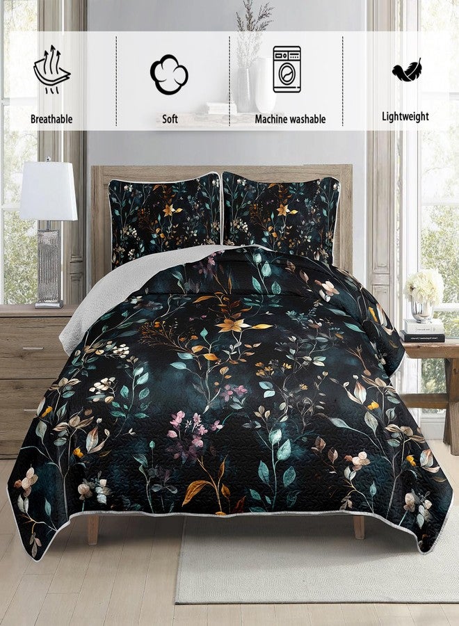 UEVBF Floral Quilt Set King Size,3 Pieces Flower Parrten Bed Sets,Garden Style Soft Lightweight Bedding Set with 2 Pillowcases,Colorful Bedding for Adults Kids. - Image 3