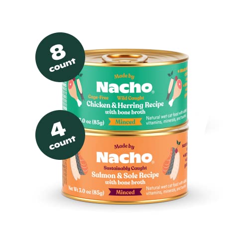 Made by Nacho Premium Minced Wet Canned Cat Food with Hydrating Bone Broth 3.0oz (Variety Pack (12 Count) - Chicken and Herring, Salmon and Sole) - Image 2