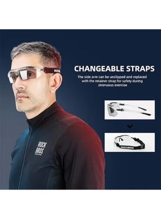 روكبروز نظارات شمسية رياضية فوتوكرومية من ROCKBROS للرجال، نظارات بيكلبول، نظارات ركوب الدراجات، نظارات شمسية للدراجات الجبلية، مع شريط مطاطي قابل للإزالة - Image 4