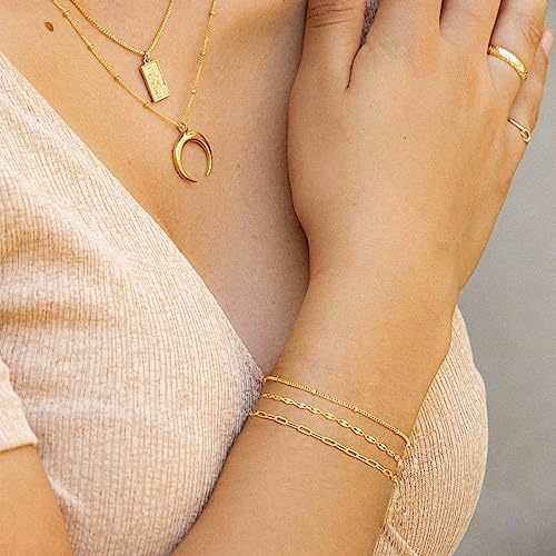 MBW 14K Gold Plated Bracelet Set for Women, Dainty Layered Bracelet Stack Simple Tiny Satellite Figaro Snake Chain Box Bracelets Cute Thin Minimalist Fashion Jewelry Gifts for Women Trendy - Image 3