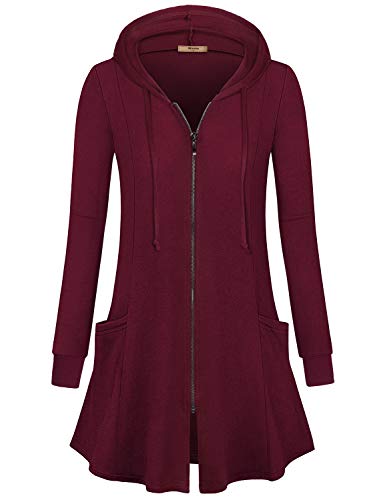 Miusey Fall Clothes for Women,Petite Clothing Zipper Hoodie Tunic Sweatshirts Lightweight Jacket Casual Long Sleeve Cardigan Shirts and Blouse Wine Red M - Image 2