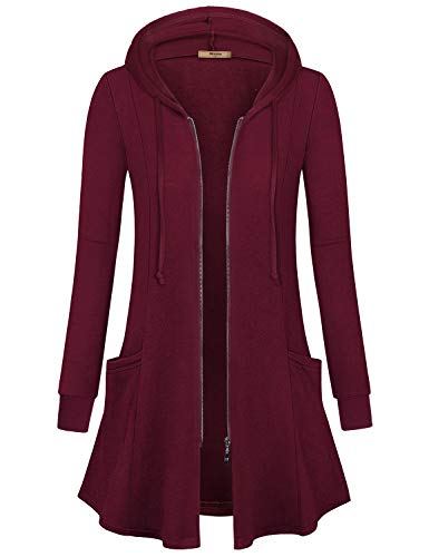 Miusey Fall Clothes for Women,Petite Clothing Zipper Hoodie Tunic Sweatshirts Lightweight Jacket Casual Long Sleeve Cardigan Shirts and Blouse Wine Red M - Image 1