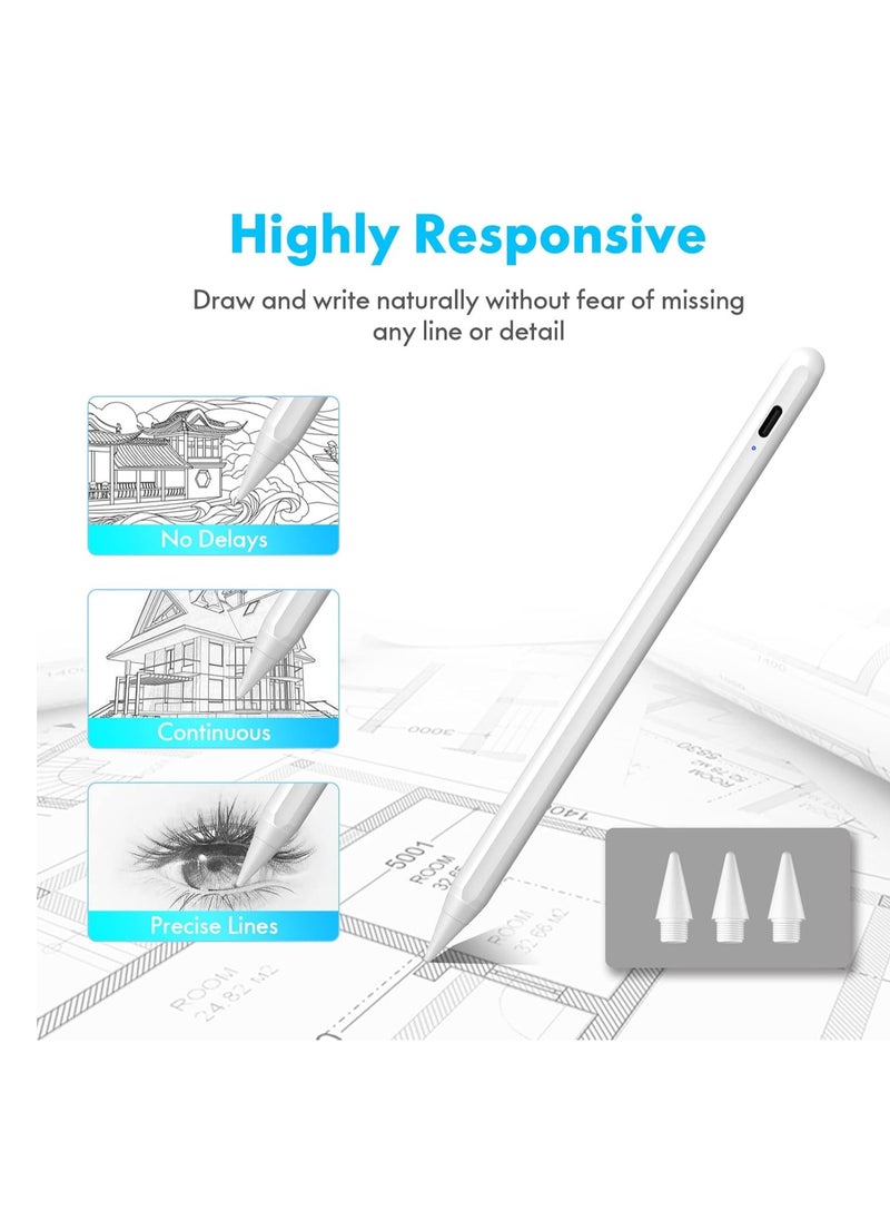 Generic - Active Stylus Pen for iPad with Palm Rejection and Tilt Sensor for 2018-2020 Apple iPad Air 4th 3rd Generation and iPad Pro 11 & 12.9-inch 6th 7th 8th Mini 5n White - Image 1