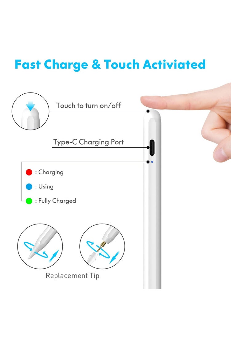 Generic - Active Stylus Pen for iPad with Palm Rejection and Tilt Sensor for 2018-2020 Apple iPad Air 4th 3rd Generation and iPad Pro 11 & 12.9-inch 6th 7th 8th Mini 5n White - Image 1