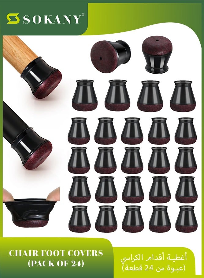 sokany 24 Pieces Chair Leg Floor Protectors, Silicone Chair Leg Protectors Caps Covers for Hardwood Floors, Furniture Pads Sliders with Wrapped Felt Bottom Medium, Fit2.01cm-3cm (Black)  - Image 1