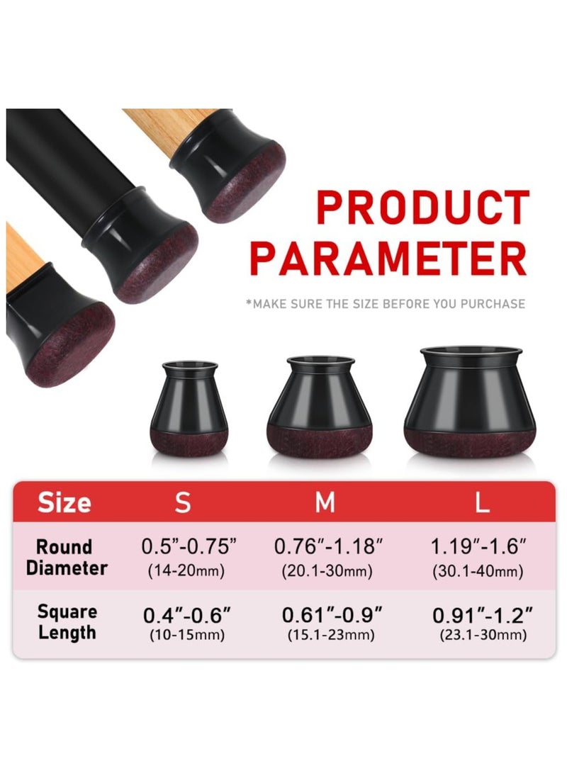 sokany 24 Pieces Chair Leg Floor Protectors, Silicone Chair Leg Protectors Caps Covers for Hardwood Floors, Furniture Pads Sliders with Wrapped Felt Bottom Medium, Fit2.01cm-3cm (Black)  - Image 2