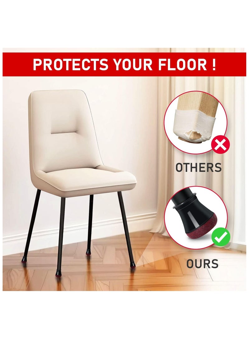 sokany 24 Pieces Chair Leg Floor Protectors, Silicone Chair Leg Protectors Caps Covers for Hardwood Floors, Furniture Pads Sliders with Wrapped Felt Bottom Medium, Fit2.01cm-3cm (Black)  - Image 5