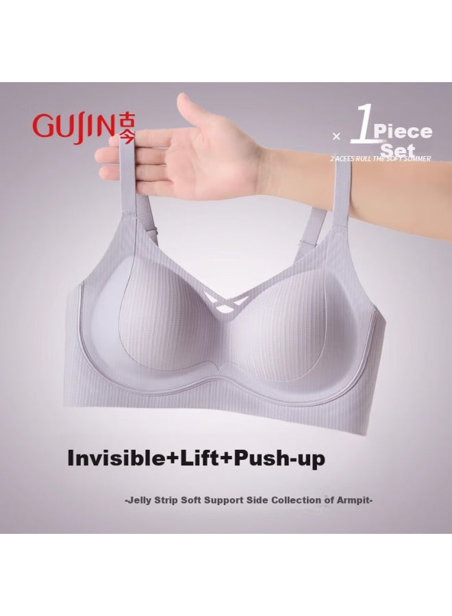 Gujin Push-up Seamless Bra Women's Soft Support Backless Bra White XL - Image 1
