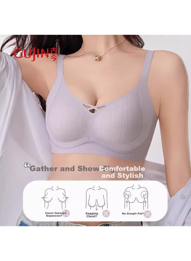 Gujin Push-up Seamless Bra Women's Soft Support Backless Bra White XL - Image 3