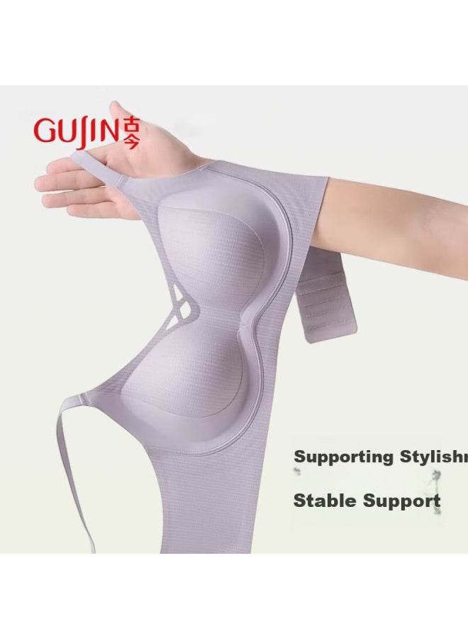 Gujin Push-up Seamless Bra Women's Soft Support Backless Bra White XL - Image 5