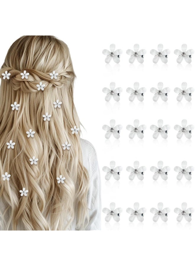 مشابك شعر صغيرة مرصعة بأحجار الراين - على شكل زهرة بيضاء، مشابك شعر مزخرفة للعرائس من النساء والفتيات، إكسسوارات شعر أنيقة وراقية (عبوة من 20 قطعة) - Image 1