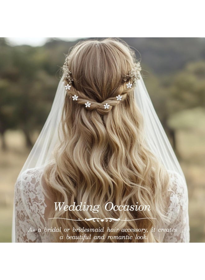 مشابك شعر صغيرة مرصعة بأحجار الراين - على شكل زهرة بيضاء، مشابك شعر مزخرفة للعرائس من النساء والفتيات، إكسسوارات شعر أنيقة وراقية (عبوة من 20 قطعة) - Image 5