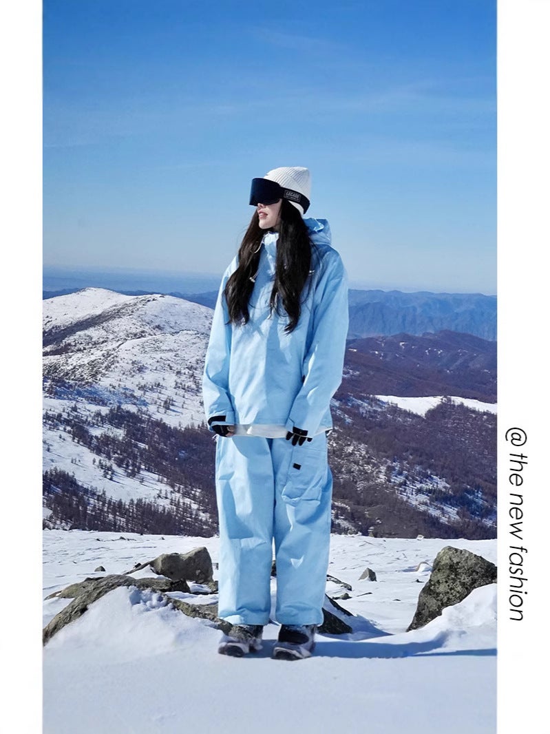 Winter New Waterproof Skiing Leisure Sports Suit Single Board Men'S And Women'S Thickened Warm Two-Piece Set Outdoor Hooded Plus Size Trendy - Image 3