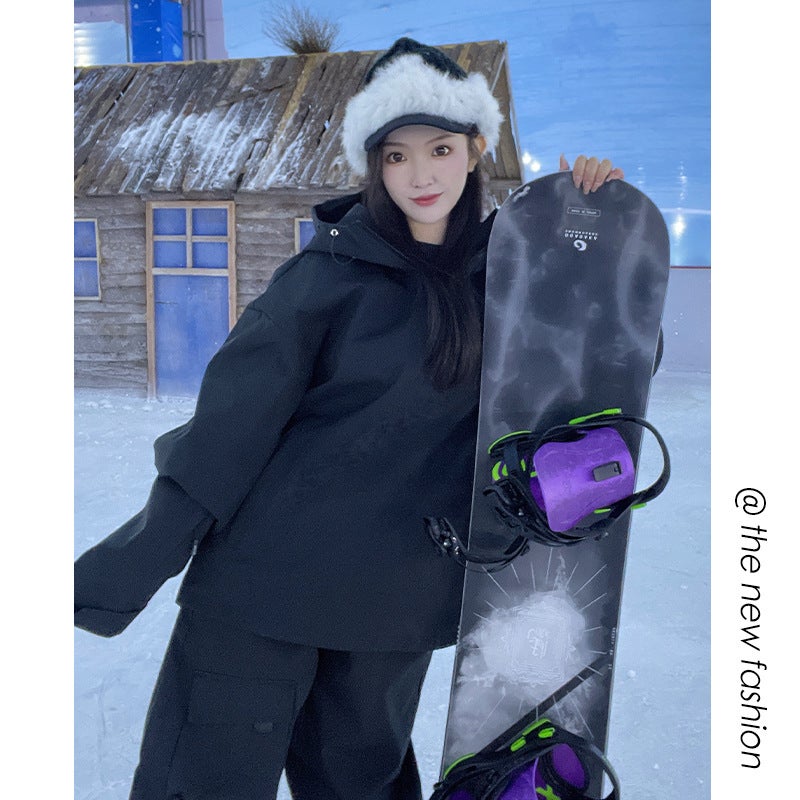 Winter New Waterproof Skiing Leisure Sports Suit Single Board Men'S And Women'S Thickened Warm Two-Piece Set Outdoor Hooded Plus Size Trendy - Image 1