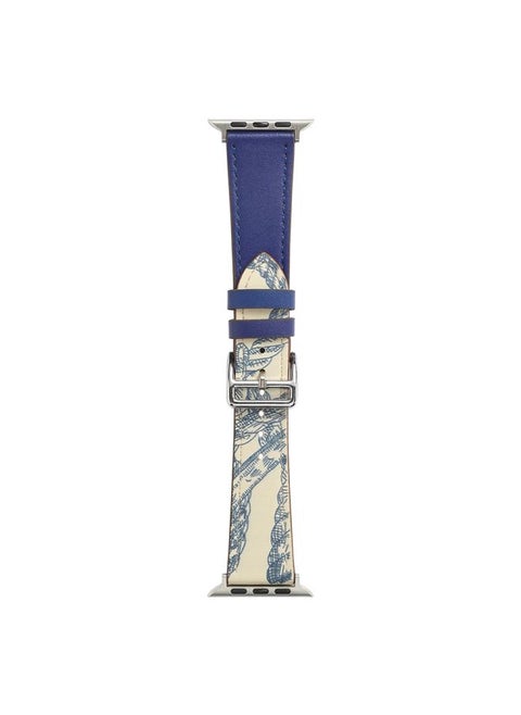Replacement Strap Single Lap Microfiber Leather Watch Band For Apple Watch Series 9&8&7 41mm / SE 3&SE 2&6&SE&5&4 40mm / 3&2&1 38mm Blue Printed