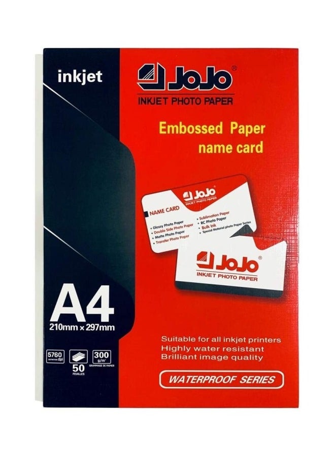 JOJO - Waterproof Embossed Card Paper Inkjet Photo Paper A4 Size-50 Sheets A4 Size 300gsm - Image 1