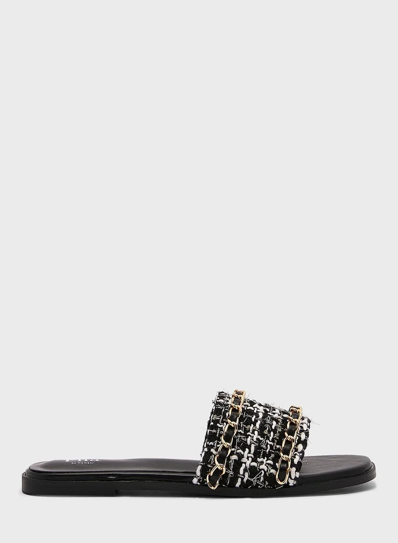 ELLA Boucle Chain Detail Flat Sandal