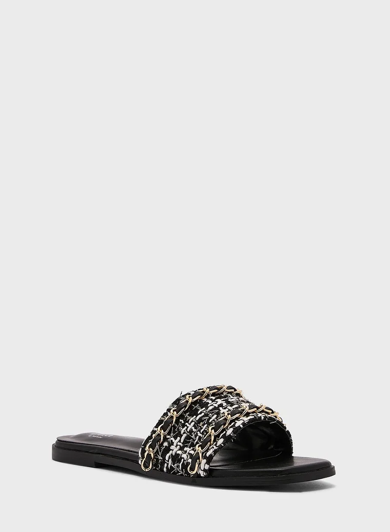 ELLA Boucle Chain Detail Flat Sandal
