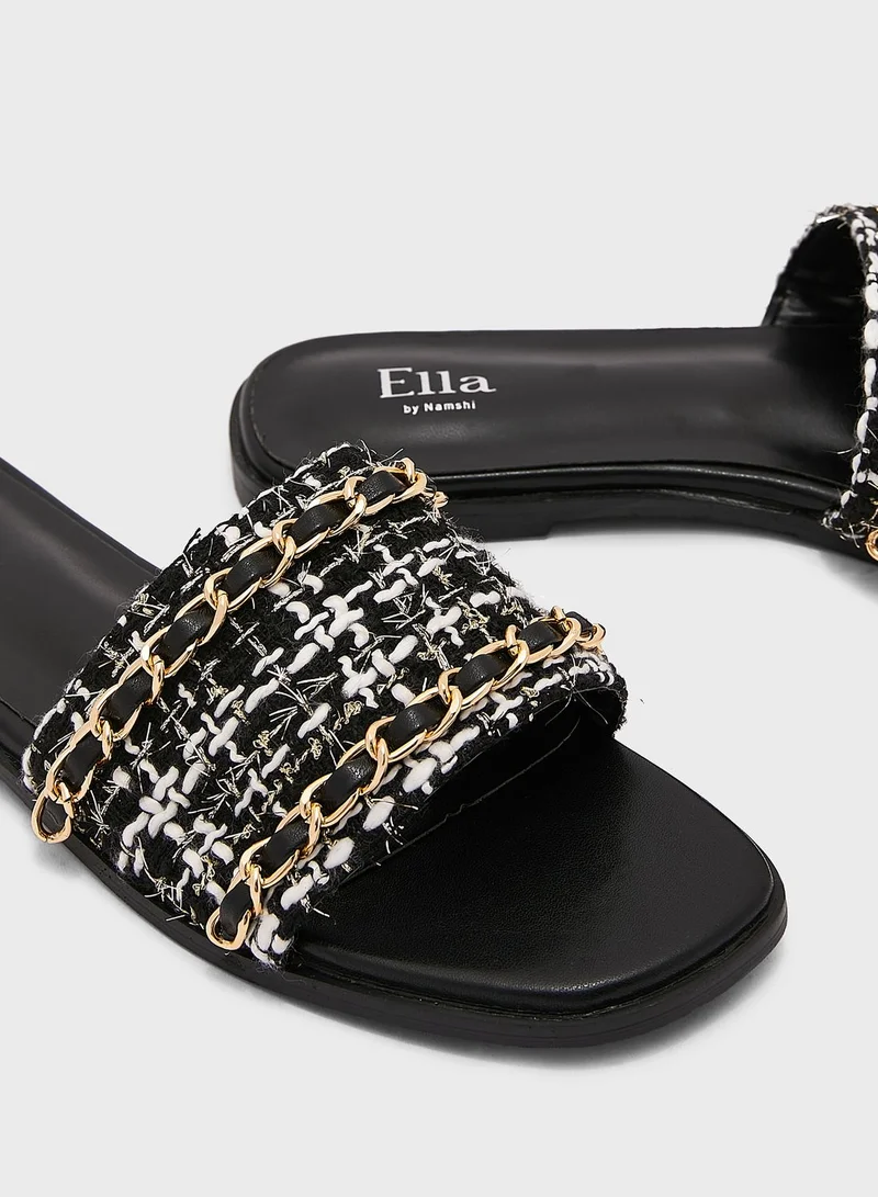 ELLA Boucle Chain Detail Flat Sandal