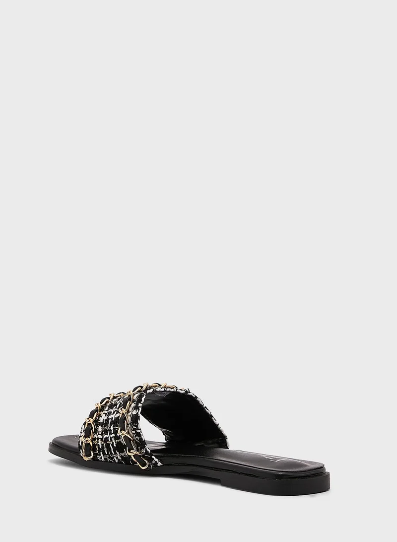 ELLA Boucle Chain Detail Flat Sandal