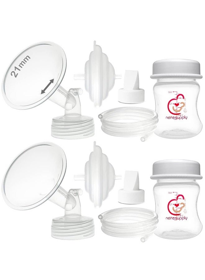 Nenesupply 21mm Flange Pump Parts Compatible w Spectra S2 S1 Breast Pumps Replacement Kit for Spectra Pump Parts 21mm S2 Parts S2 Accessories Inc Flange Duckbill Valve Backflow Protector Bottles - Image 1