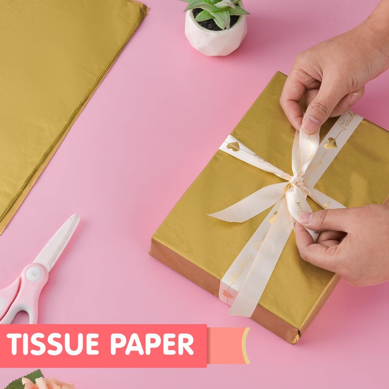 Hlonon 50 Sheets Gold Tissue Paper for Gift Bags - Gold Wrapping Tissue Paper Bulk for Weddings Birthday DIY Project Christmas Gift Wrapping Crafts Decor (14 x 20 Inch) - Image 4