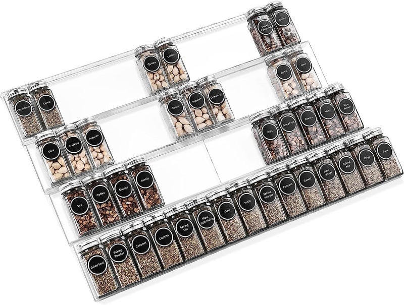 Jadehom Clear Acrylic Spice Drawer Organizer, 4 Tier- 2 Set Seasoning Jars Drawers Insert, Expandable From 11" to 22", Kitchen Spice Rack Tray for Drawer/Countertop (Jars not included) - Image 2
