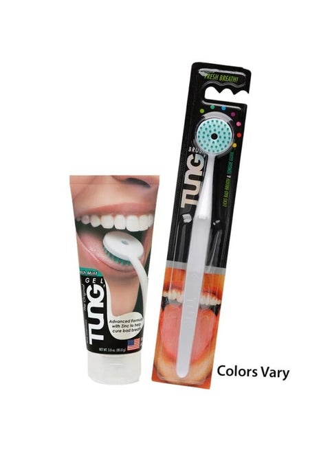 Set Of Fresh Mint Tongue Cleaning Gel Paste Advanced Formula With Zinc And Random Colour Tongue Brush Scraper To Remove Bad Breath Odor Eliminator