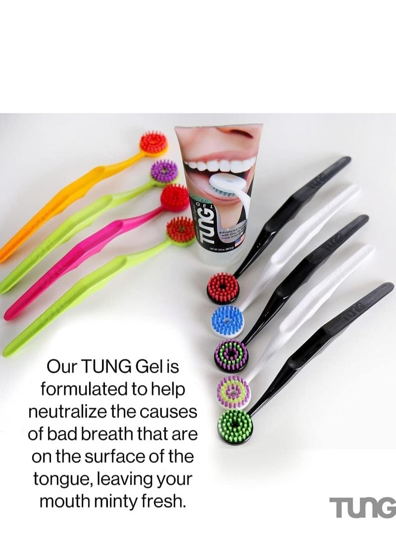 Tung - Set Of Fresh Mint Tongue Cleaning Gel Paste Advanced Formula With Zinc And Random Colour Tongue Brush Scraper To Remove Bad Breath Odor Eliminator - Image 1