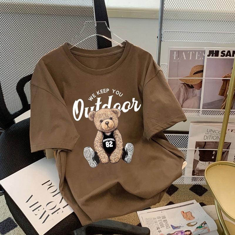 American-Style White Cartoon Printed Short-Sleeved T-Shirt Women'S Korean-Style All-Match Loose Half-Sleeved Popular Brand Ins Top - Image 1