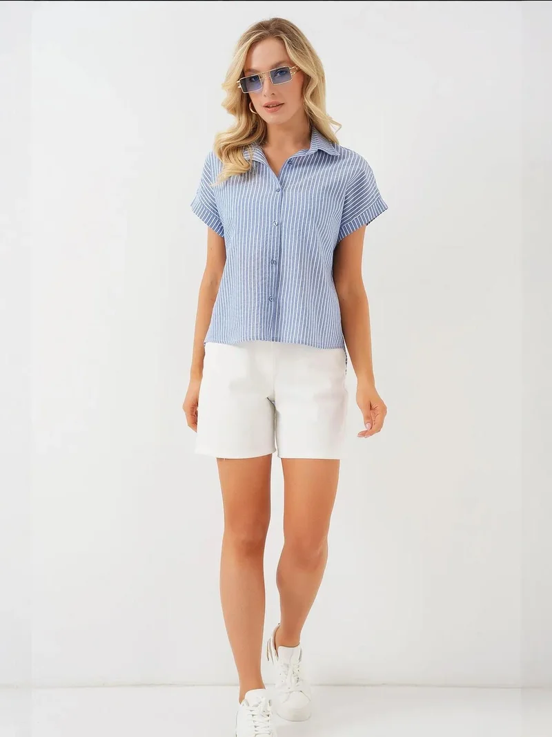 بيغ دارت قميص بياقة بأزرار مخطط من البوبلين