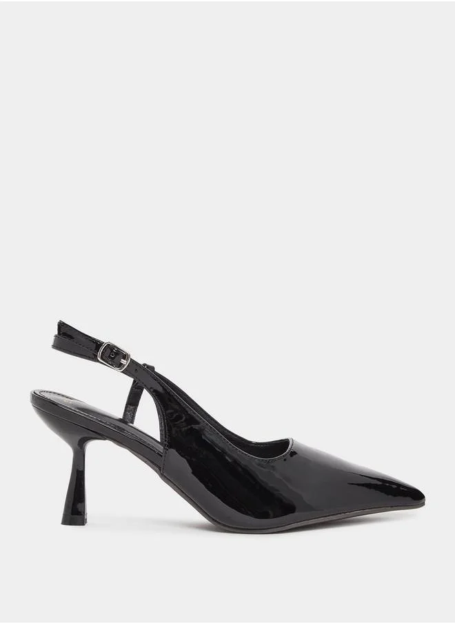 Styli Patent Leather Finish Slingback Kitten Heel Pumps