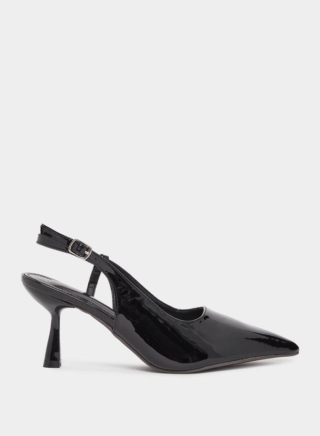 Styli Patent Leather Finish Slingback Kitten Heel Pumps  - Image 2