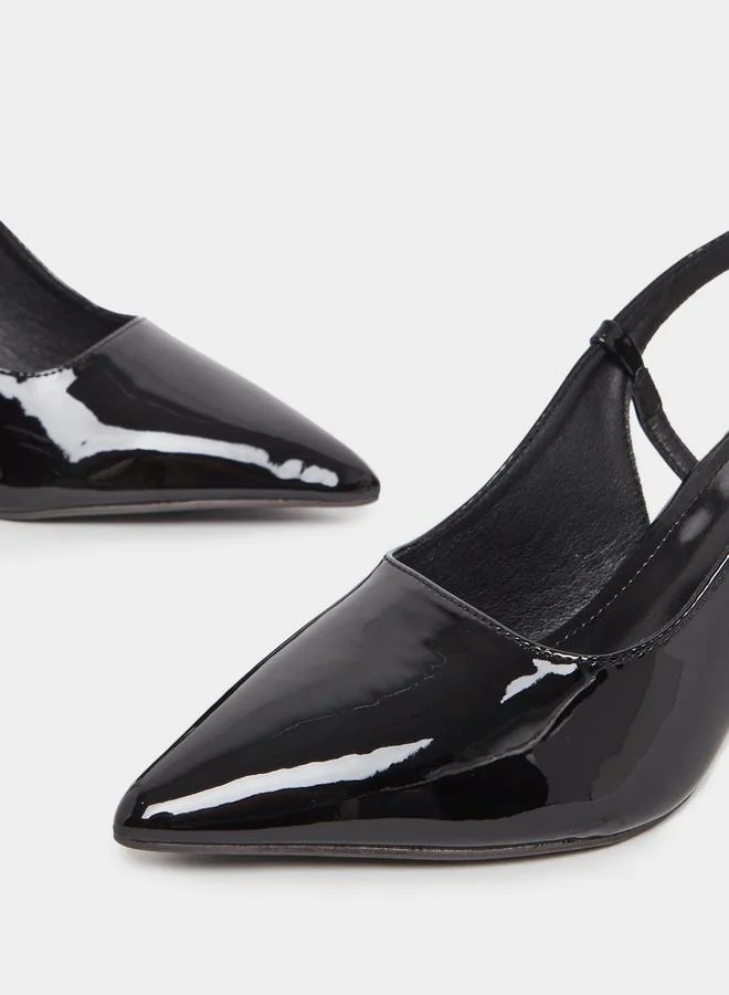 Styli Patent Leather Finish Slingback Kitten Heel Pumps