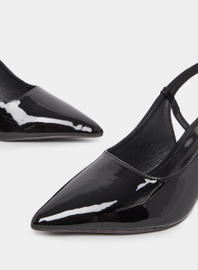 Styli Patent Leather Finish Slingback Kitten Heel Pumps  - Image 4