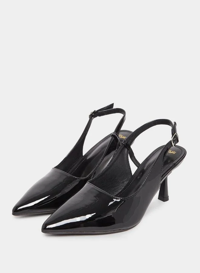 Styli Patent Leather Finish Slingback Kitten Heel Pumps