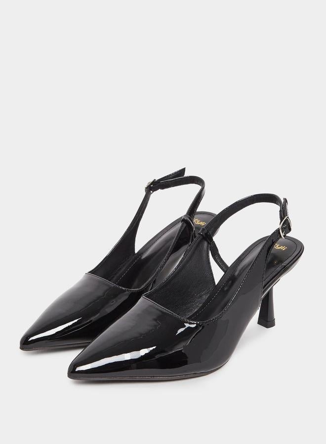 Styli Patent Leather Finish Slingback Kitten Heel Pumps  - Image 3
